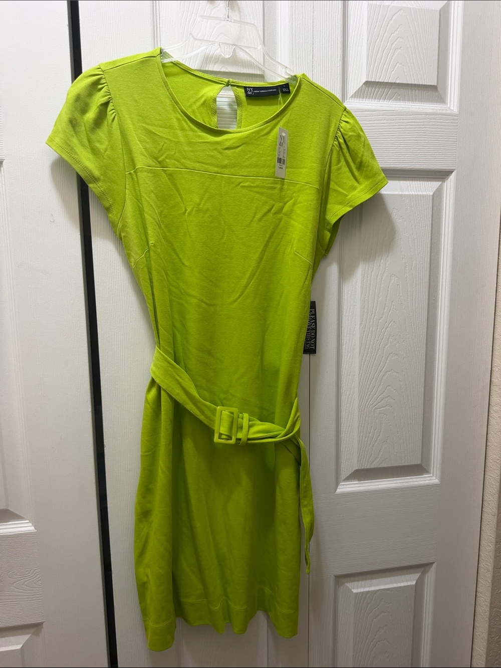 NY Collection Bright Lime Short Sleeve Belted Knit Dress